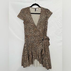 H&M Cross-Tie Cheetah Print Mini Dress | size: 6